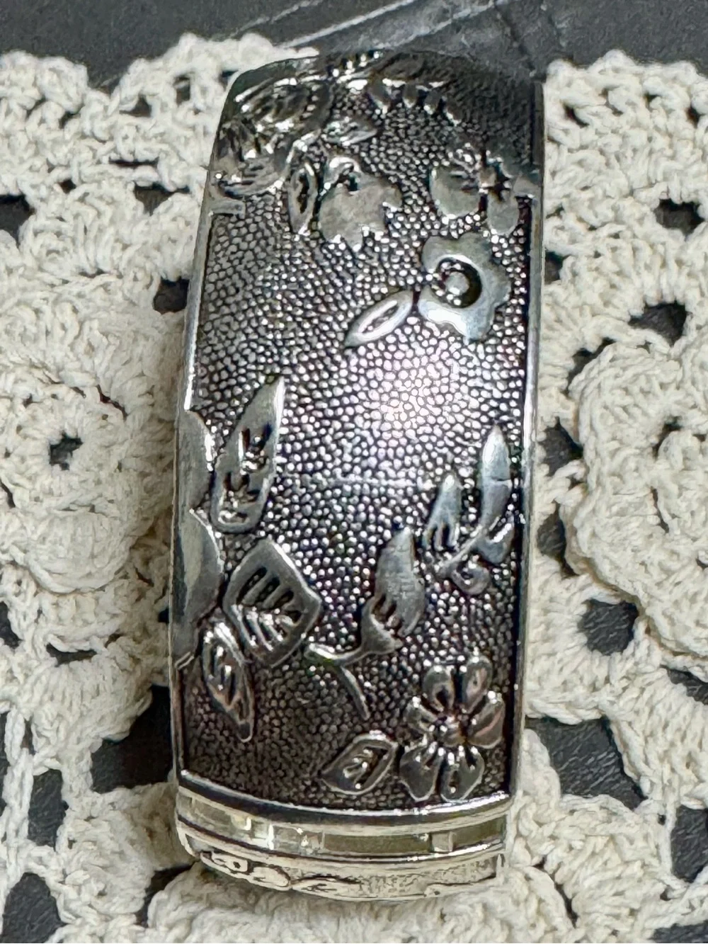 Silver Floral Engraved Cuff  Hinge Bracelet ~ 10 1/2 inches - Women Accessories